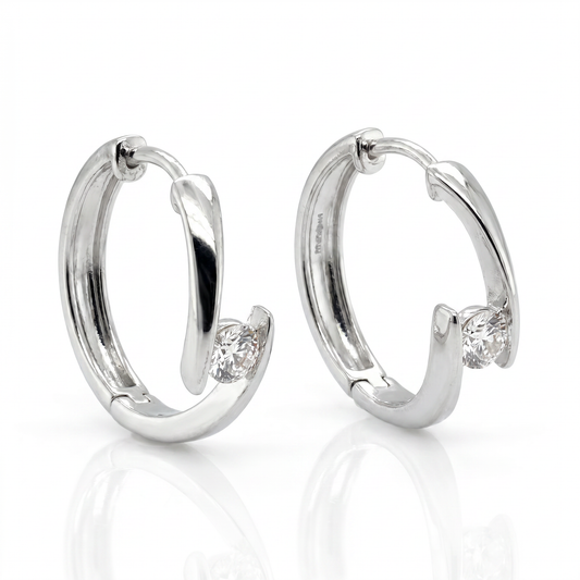 14K White Gold Diamond Bypass Hoop Earrings - 0.65ct