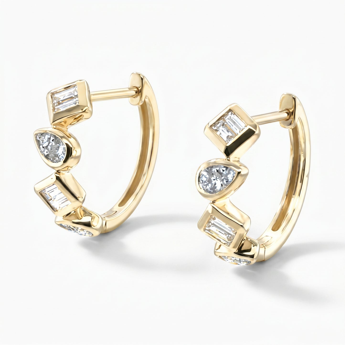 14K Yellow Gold Diamond Huggie Earrings - 0.51ctw Pear Shape