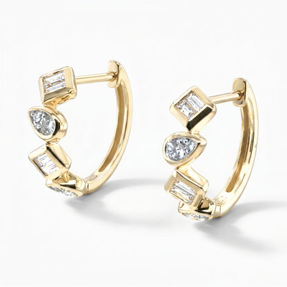 14K Yellow Gold Diamond Huggie Earrings - 0.51ctw Pear Shape