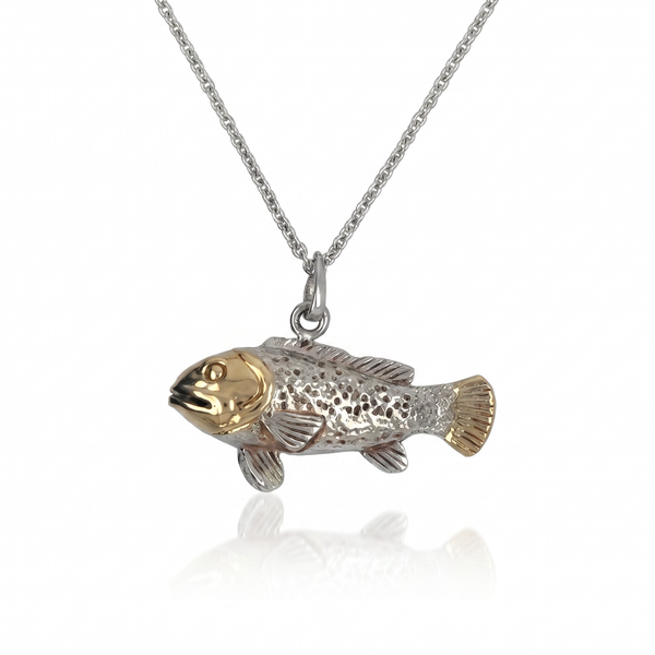 Sterling Silver & 14K Gold Goliath Grouper Pendant 20" Chain