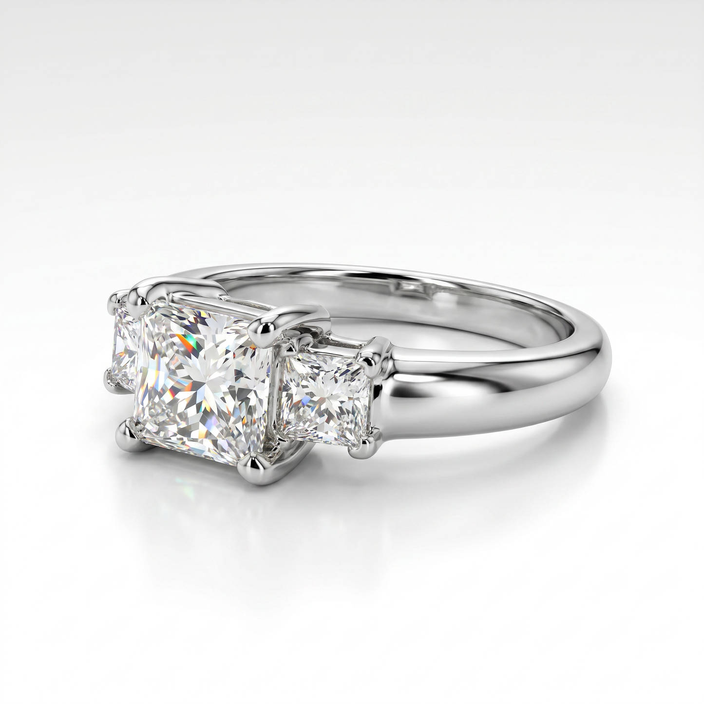 Platinum Princess Cut Diamond Three Stone Engagement Ring
