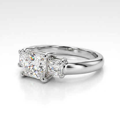 Platinum Princess Cut Diamond Three Stone Engagement Ring