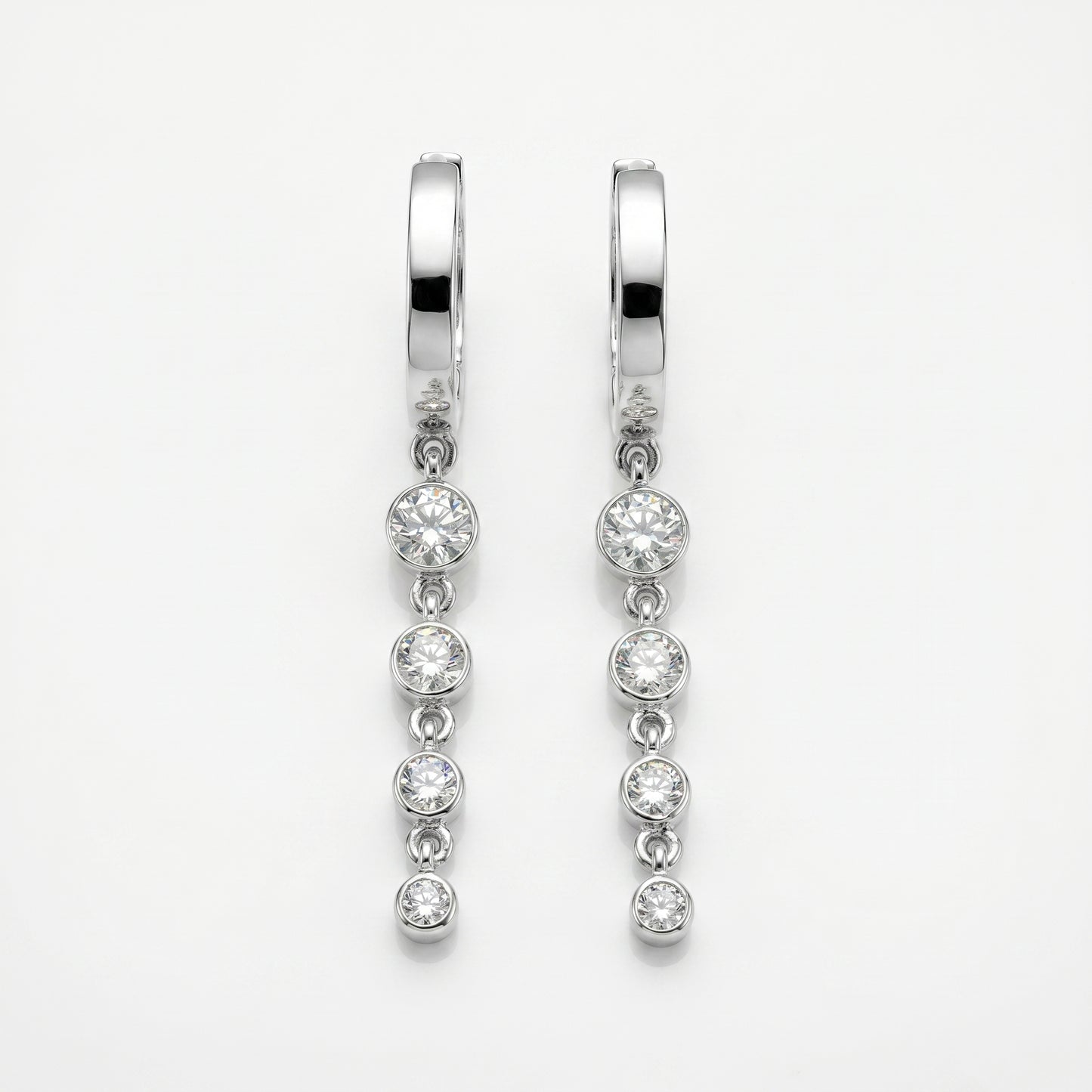14K White Gold Diamond Hoop Dangle Earrings - 0.44ctw
