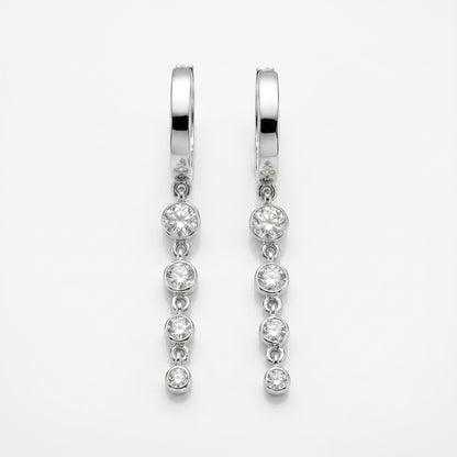 14K White Gold Diamond Hoop Dangle Earrings - 0.44ctw