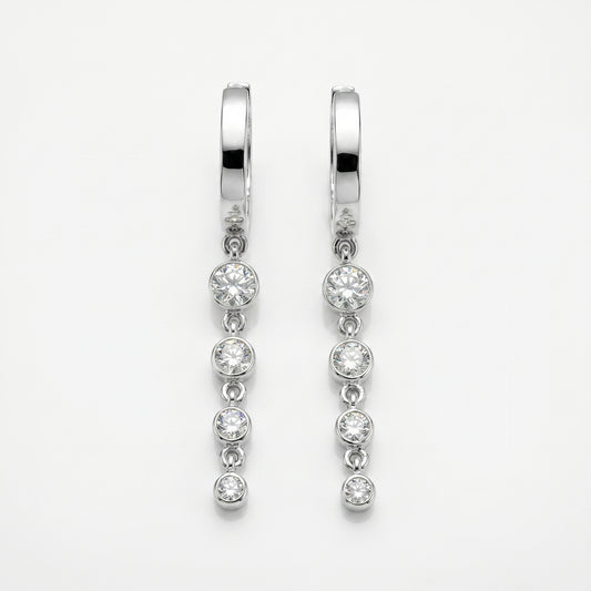 14K White Gold Diamond Hoop Dangle Earrings - 0.44ctw