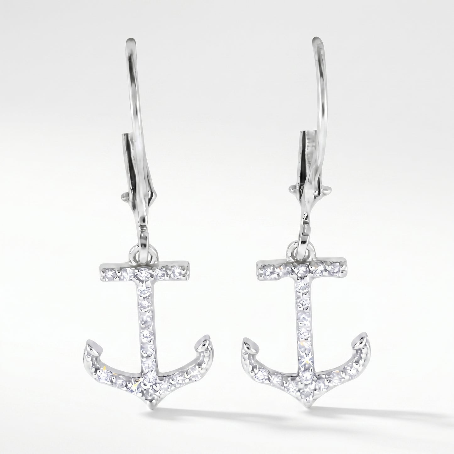 14K White Gold Diamond Anchor Earrings - 0.26ctw Leverback
