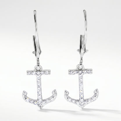 14K White Gold Diamond Anchor Earrings - 0.26ctw Leverback