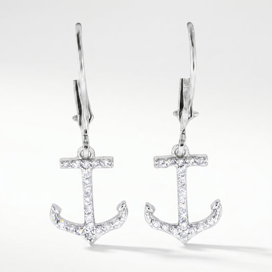 14K White Gold Diamond Anchor Earrings - 0.26ctw Leverback