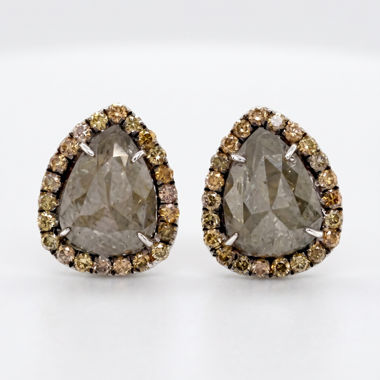 14K White Gold Pear Slice Diamond Halo Stud Earrings 2.25ctw