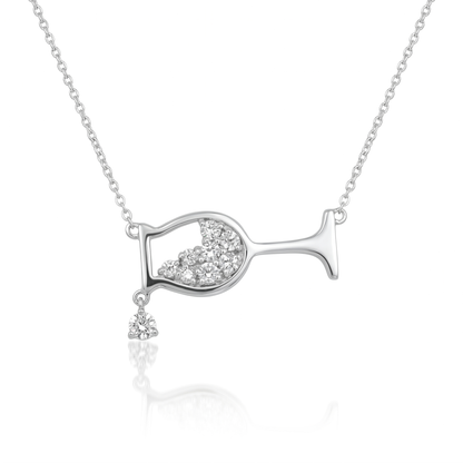 14K White Gold Diamond Wine Glass Pendant - 0.46ctw Diamonds