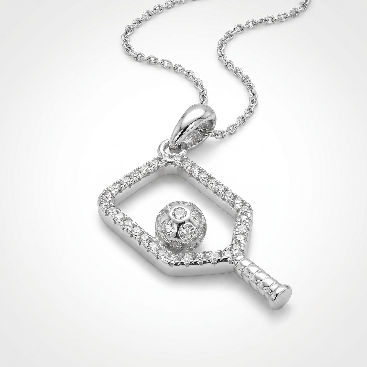 Sterling Silver Cubic Zirconia Pickleball Paddle Pendant