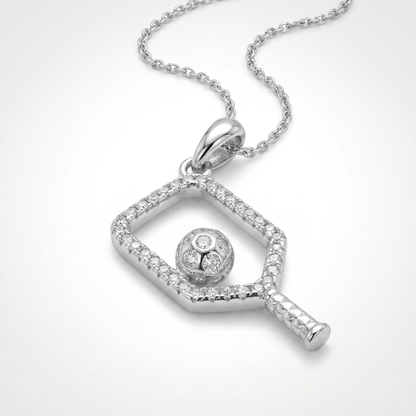 Sterling Silver Cubic Zirconia Pickleball Paddle Pendant