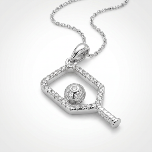 Sterling Silver Cubic Zirconia Pickleball Paddle Pendant