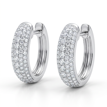 18K White Gold Pave Diamond Oval Hoop Earrings - 1.0ctw