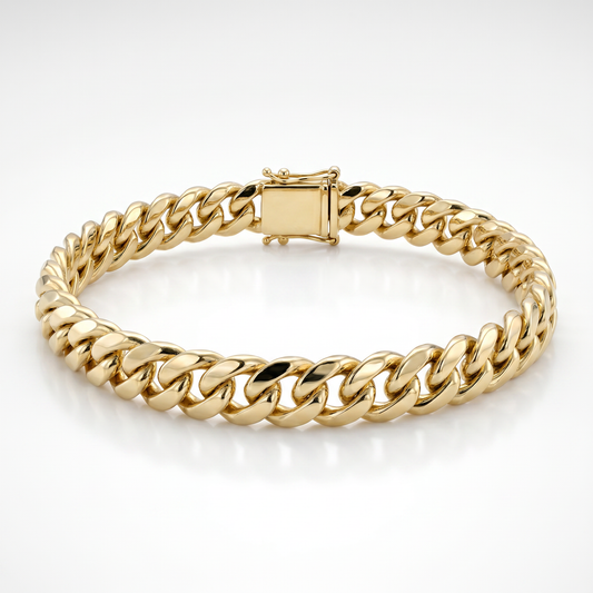14K Yellow Gold Miami Cuban Link Bracelet 7mm - Men's 9"