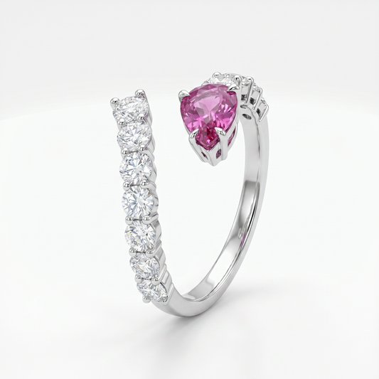 18K White Gold Pink Sapphire & Diamond Bypass Ring Size 6.5
