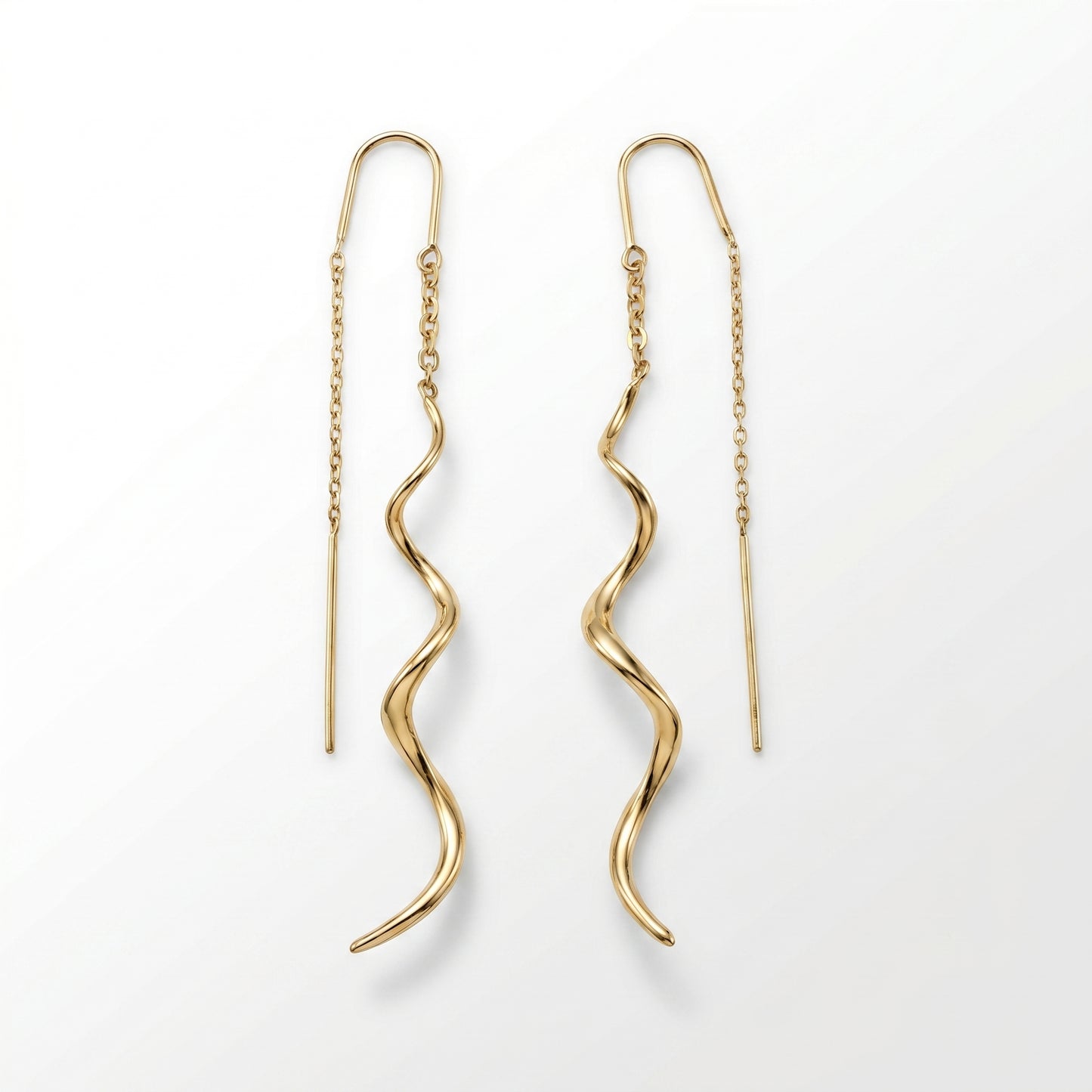 14K Yellow Gold Twist Threader Earrings - 3" Dangle