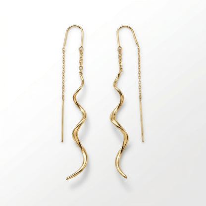 14K Yellow Gold Twist Threader Earrings - 3" Dangle