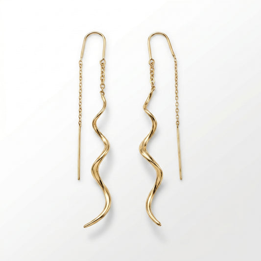 14K Yellow Gold Twist Threader Earrings - 3" Dangle