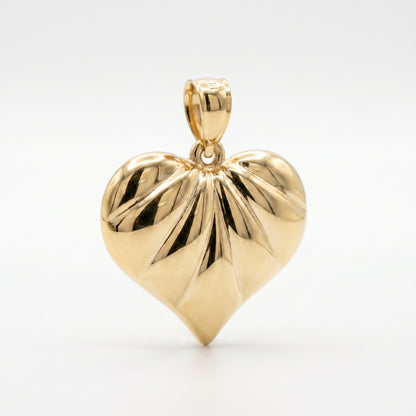 14K Yellow Gold Puffed Heart Charm Pendant - 22mm