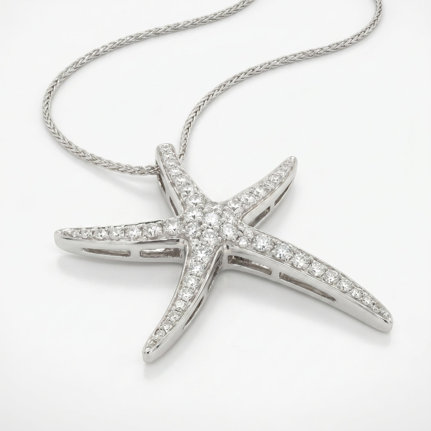 14K White Gold Diamond Starfish Pendant - 0.50ctw Pave Set