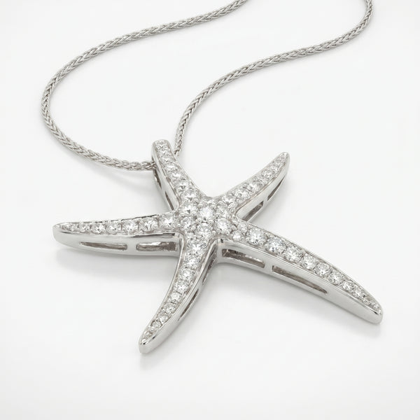 14K White Gold Diamond Starfish Pendant - 0.50ctw Pave Set