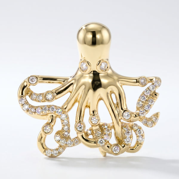 14K Yellow Gold Diamond Octopus Pendant 0.27ctw
