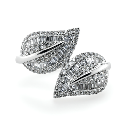 14K White Gold Diamond Bypass Leaf Ring - 0.80ctw