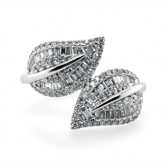 14K White Gold Diamond Bypass Leaf Ring - 0.80ctw