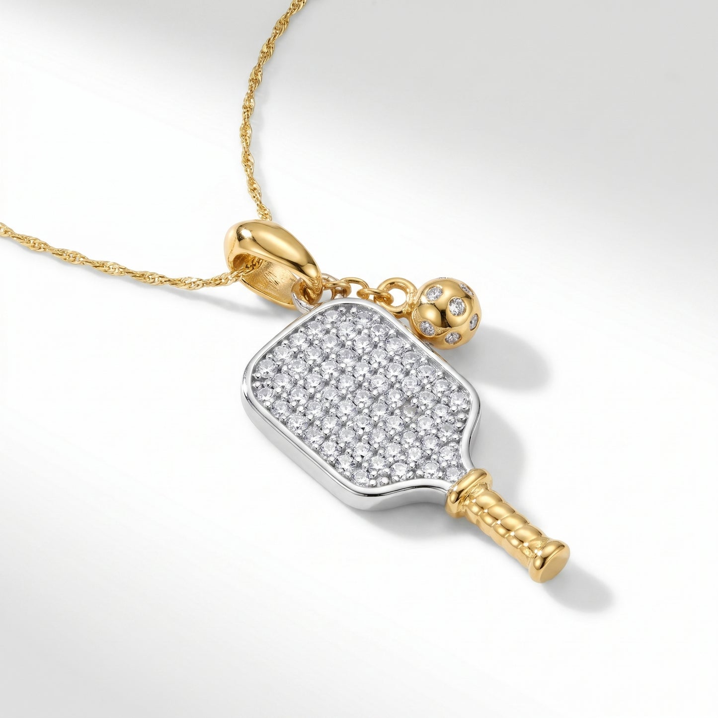 Sterling Silver & Gold Vermeil Cubic Zirconia Pickleball Paddle Pendant