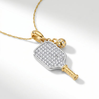 Sterling Silver & Gold Vermeil Cubic Zirconia Pickleball Paddle Pendant