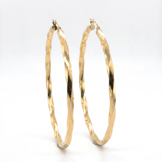 14K Yellow Gold Extra Large Twisted Hoop Earrings - 2"
