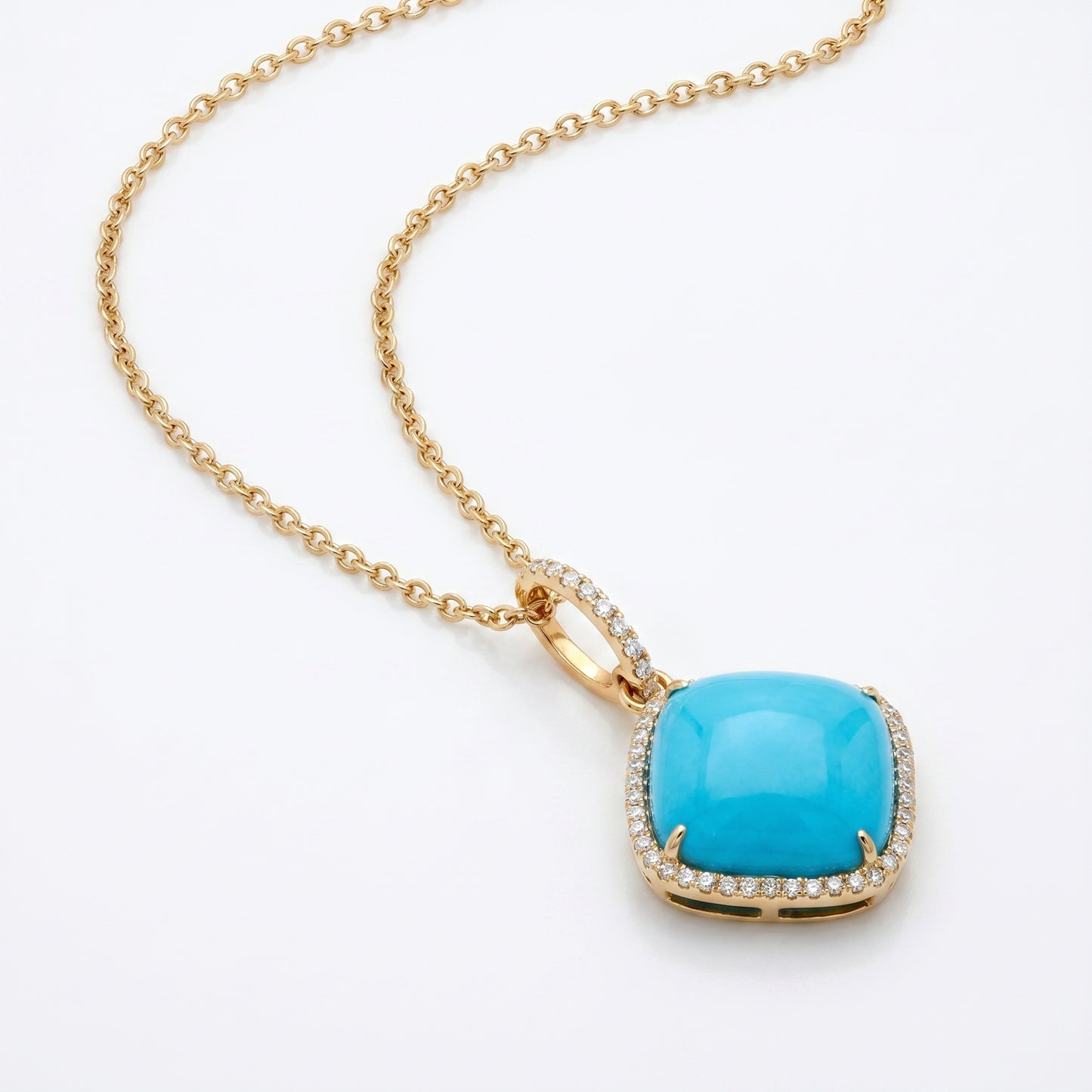 18K Yellow Gold Turquoise & Diamond Halo Pendant - 6.63ct