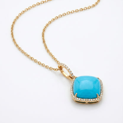 18K Yellow Gold Turquoise & Diamond Halo Pendant - 6.63ct