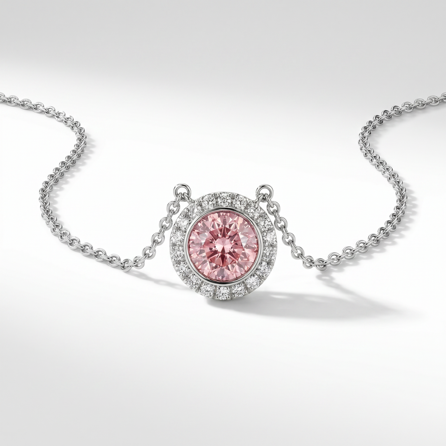 18K White Gold Pink Diamond Halo Pendant 0.55ct
