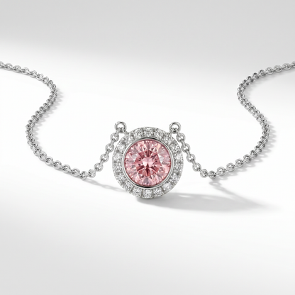 18K White Gold Pink Diamond Halo Pendant 0.55ct
