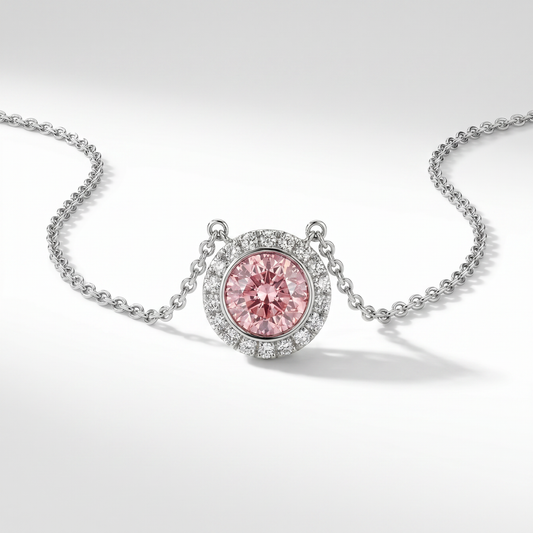 18K White Gold Pink Diamond Halo Pendant 0.55ct