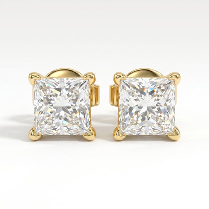 14K Yellow Gold 0.80ctw Lab Grown Princess Cut Diamond Studs