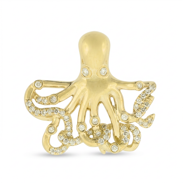 14K Yellow Gold Diamond Octopus Pendant - 0.27ctw