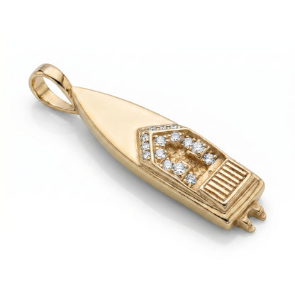 14K Yellow Gold Go-Fast Boat Charm Pendant with Diamonds