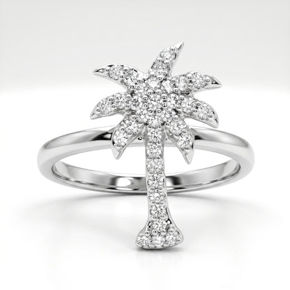 14K White Gold Diamond Pave Palm Tree Ring - Size 7