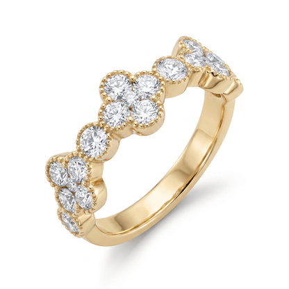 14K Yellow Gold Diamond Clover Ring - 1.18ctw, Size 6.5