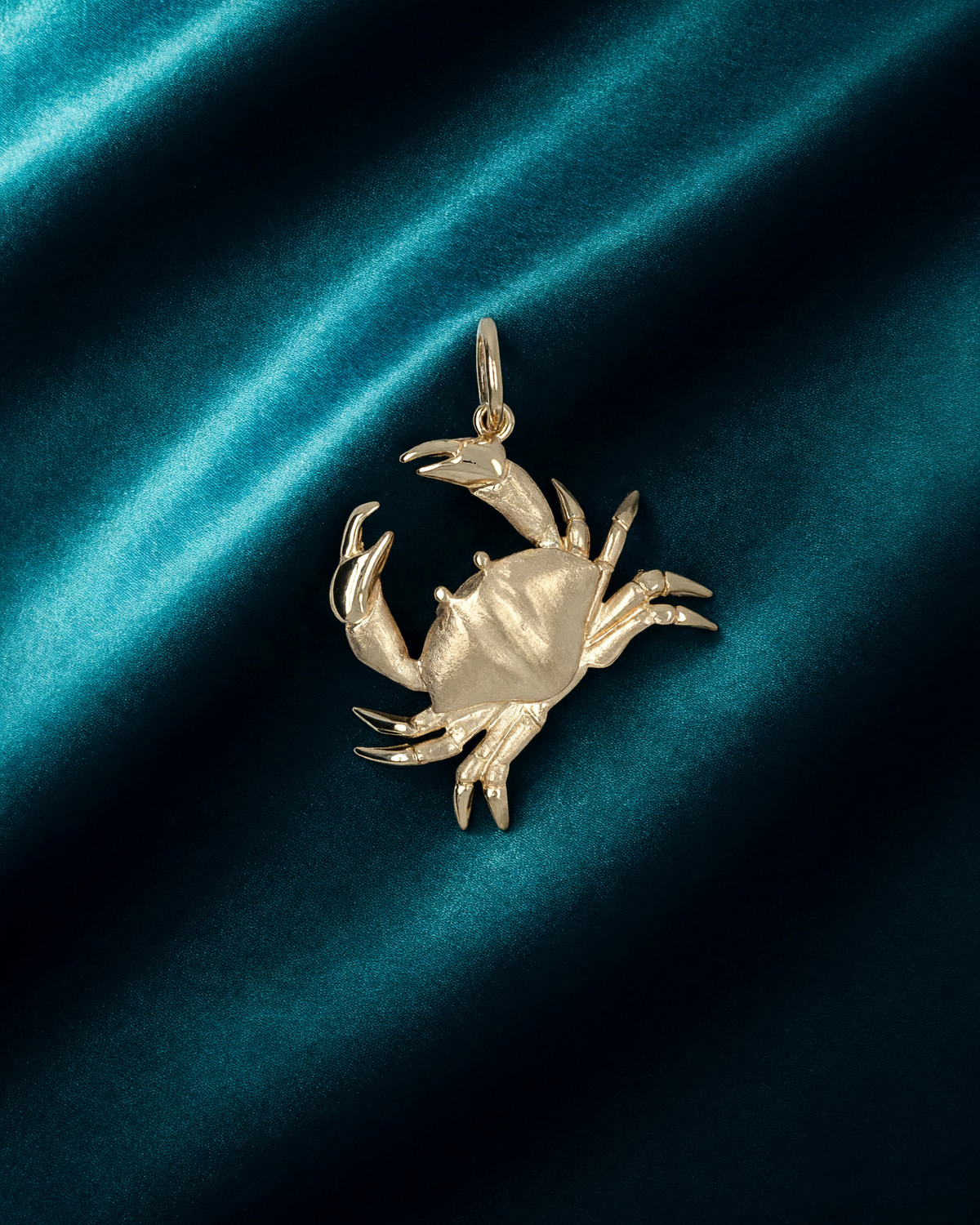 14K Yellow Gold Crab Charm - 20.5mm Brushed Finish