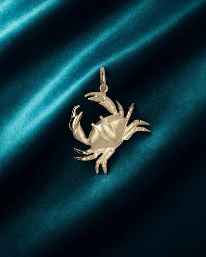 14K Yellow Gold Crab Charm - 20.5mm Brushed Finish