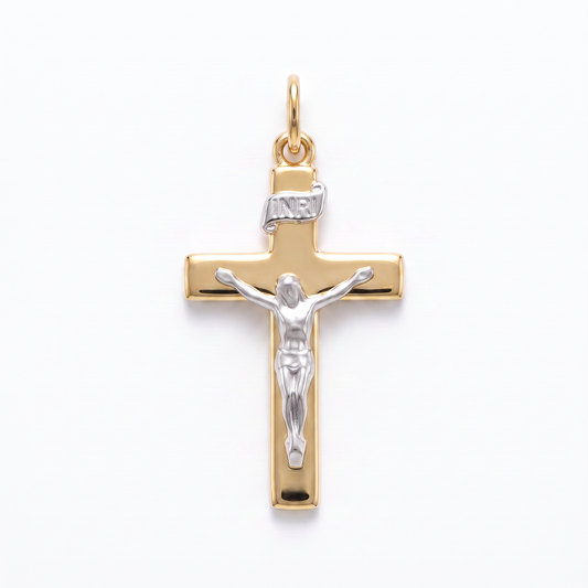 14K Yellow & White Gold Petite Diamond Crucifix Charm