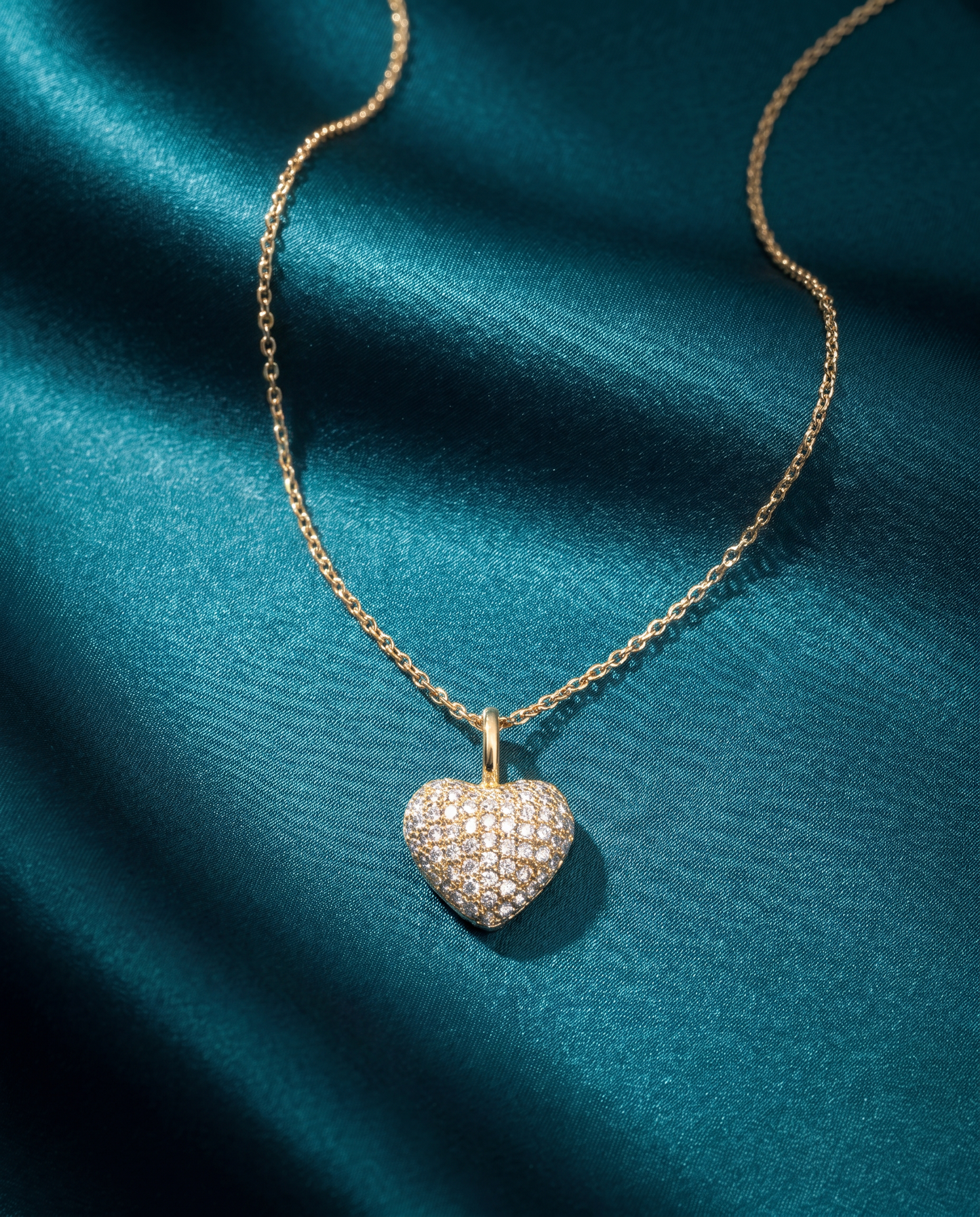 14K Yellow Gold Petite Pave Diamond Heart Pendant 0.13ctw