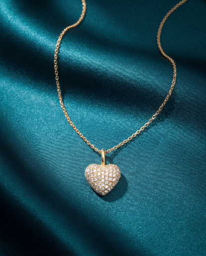 14K Yellow Gold Petite Pave Diamond Heart Pendant 0.13ctw