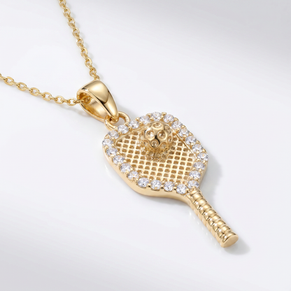 14K Yellow Gold Diamond Pickleball Paddle Pendant - 0.33ctw