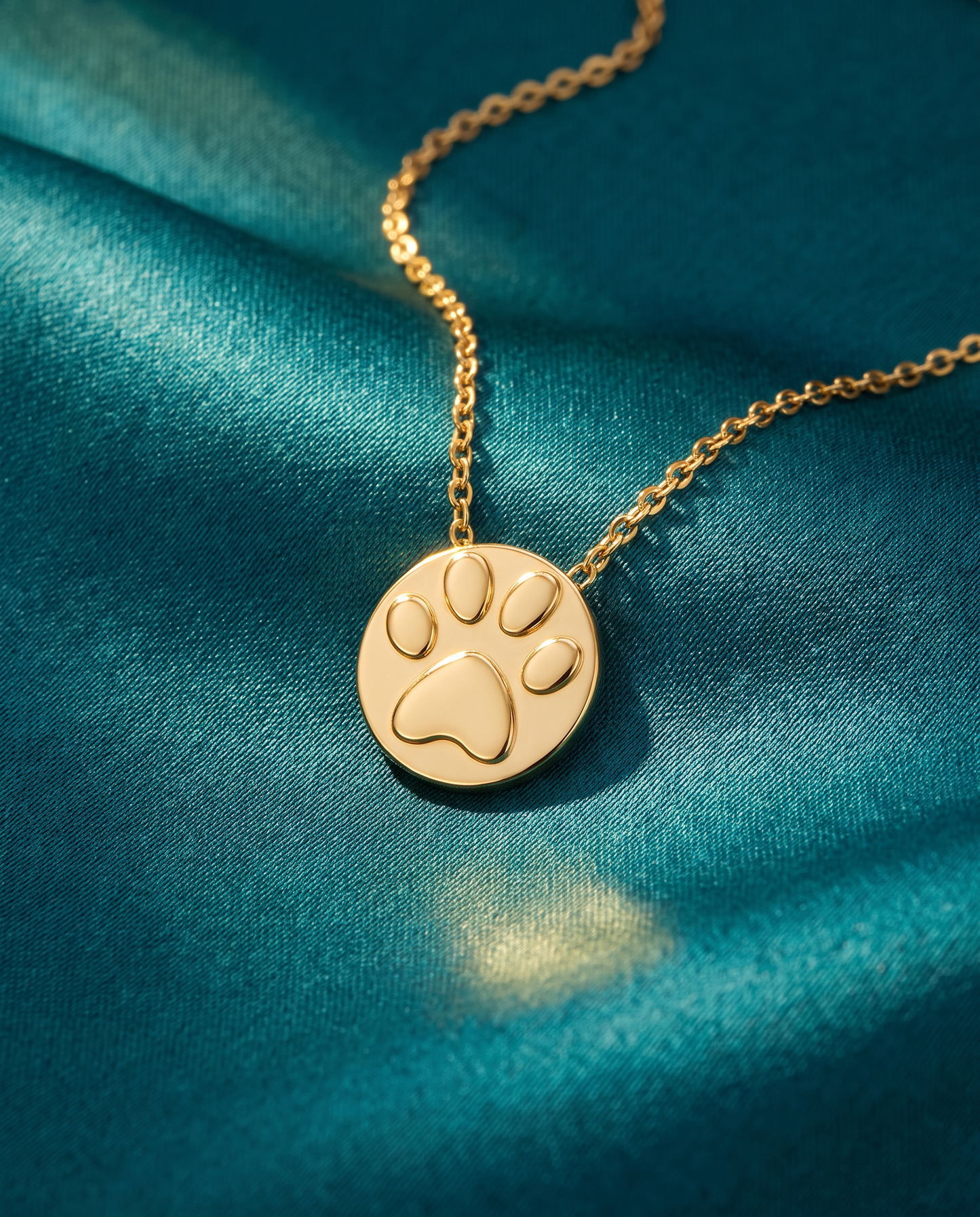 14K Yellow Gold Petite Paw Print Disc Pendant