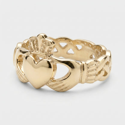 14K Yellow Gold Irish Claddagh Ring for Men - Size 11